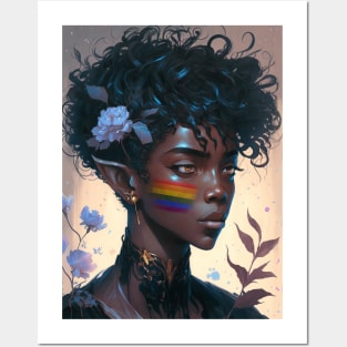 Cute LGBT+ Anime Black Floral Prince Posters and Art